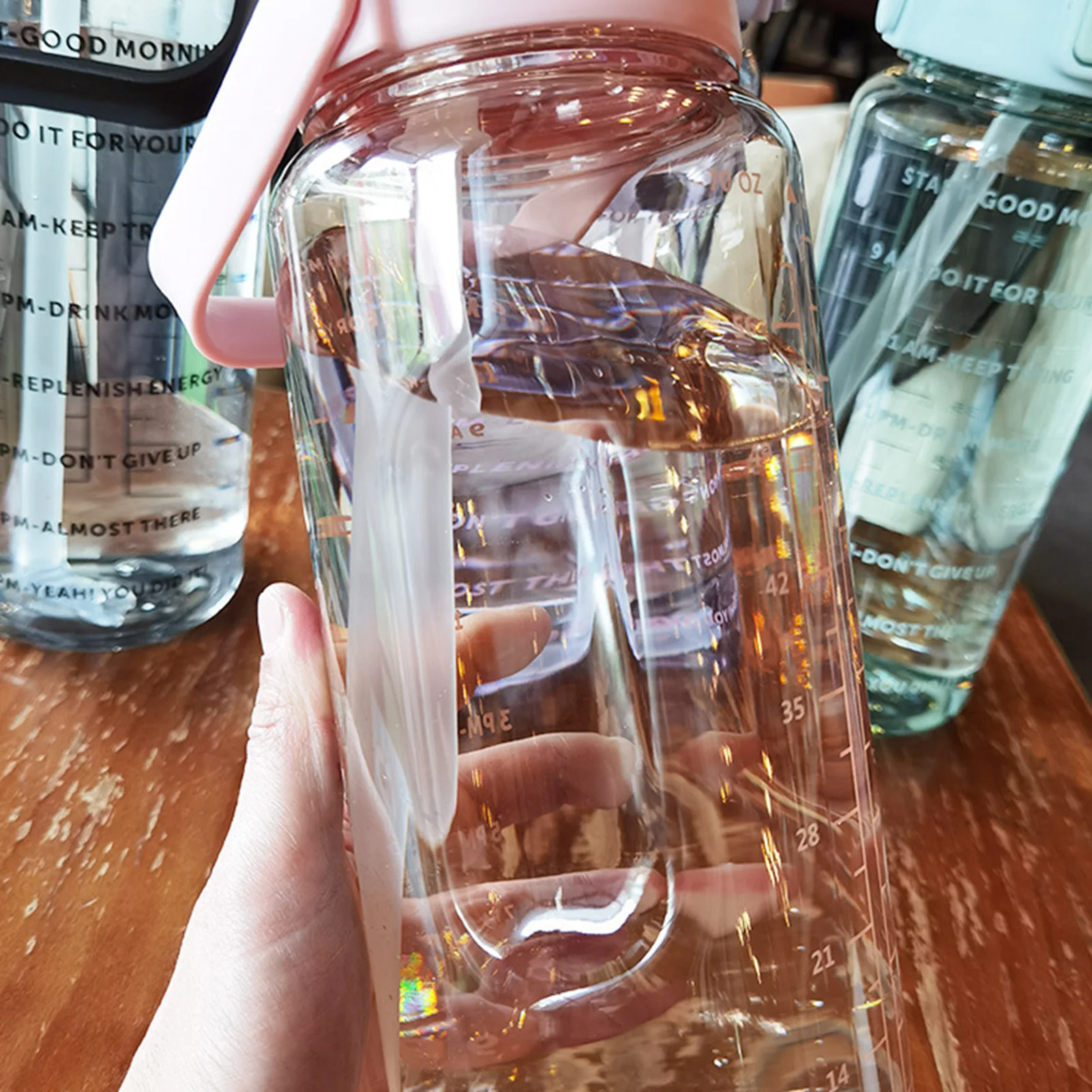 

2L Sports Straw Water Bottle With Time Marker And Motivational Quote Portable Large Capacity For Working Training