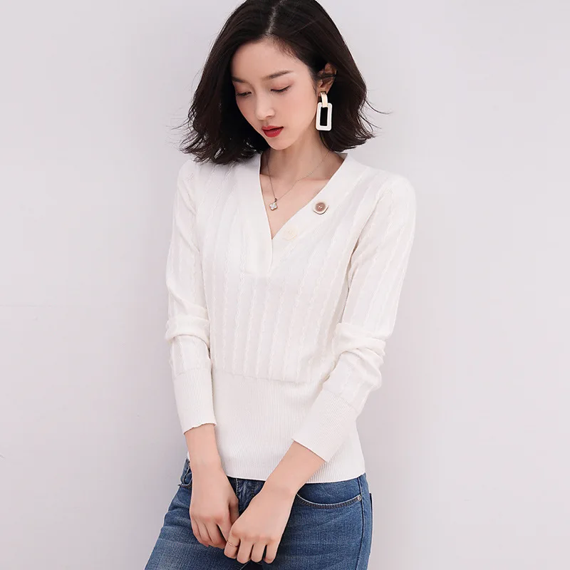

Women's sweater V-neck 2022 new pullover sweater White