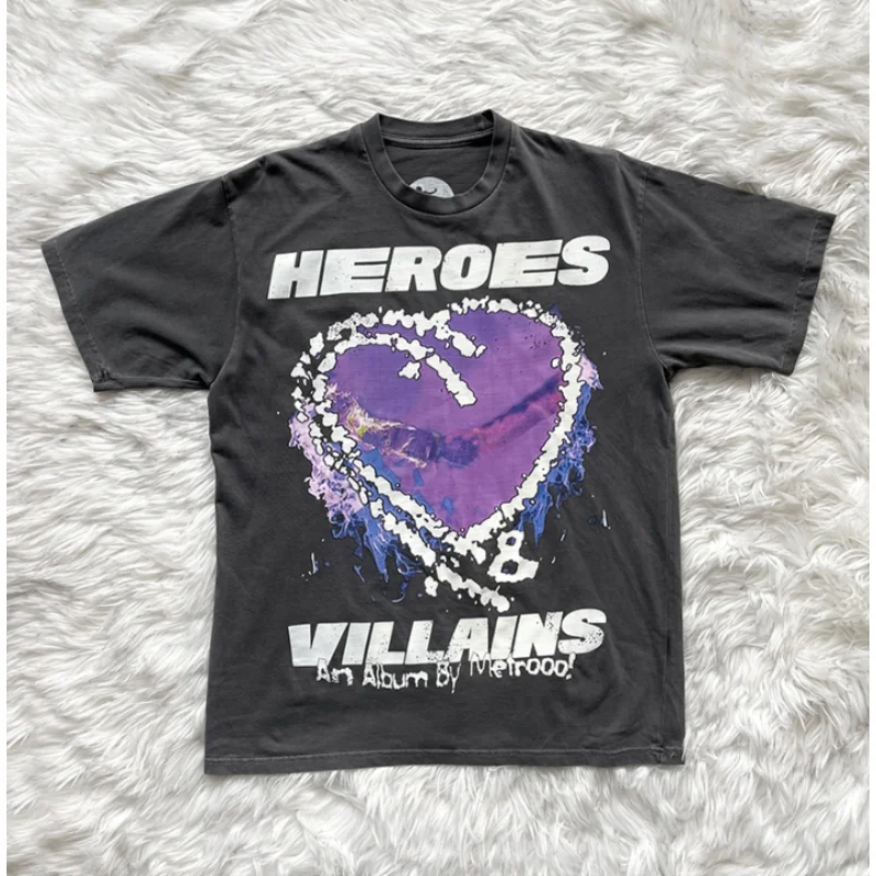 

Hellstar Purple Love Pattern Rapper Street Hip Hop Print Graffiti Men's and Women's Loose Short Sleeve T-shirts In Fashion