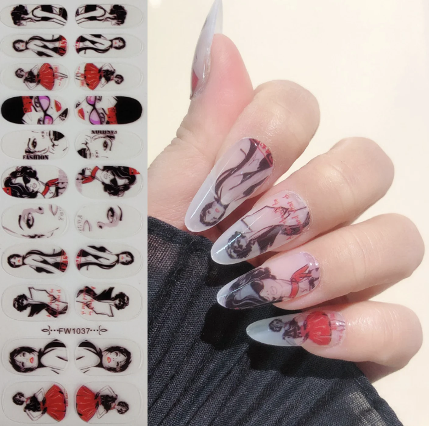 3D Press On Nails Stickers for Nails Nails Parts Spectrum Decorations Manicure Nails Art Full Cover Adhesive Stickers Set