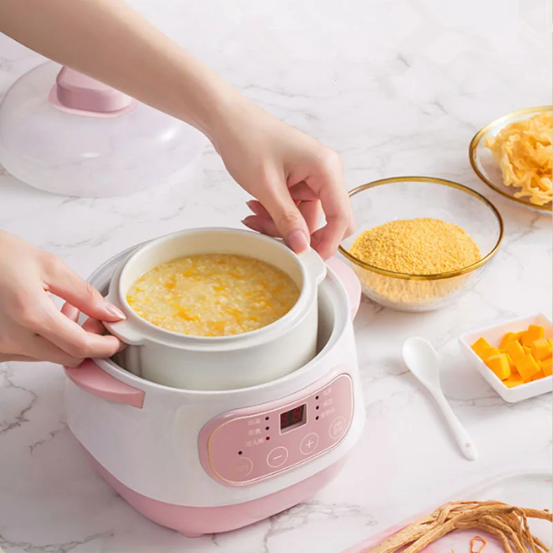220V 1L Mini Electric Food Stewing Pot Automatic Porridge Dessert Baby Food Slow Stewer Portable Multi Cooker