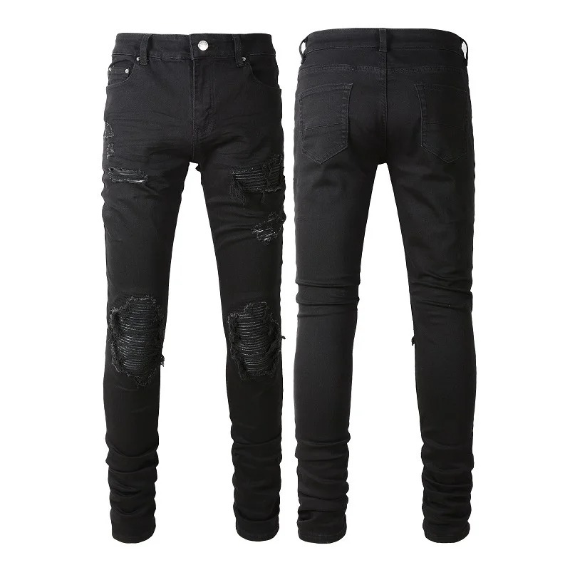 

Fashion High Quality Streetwear Black Ripped Y2k Skinny Slim Fit Hip Hop Denim Trousers Casual Jeans for Men Jogging Homme