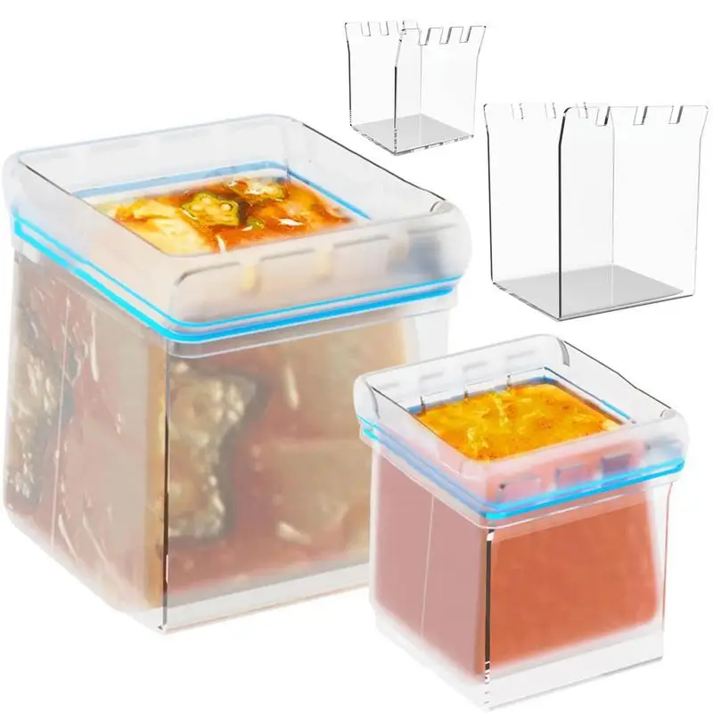 

2Pcs Acrylic Freezer Bag Holder Food Storage Bag Stand Transparent Rack Food Prep Bag Food Storage Accessories Kitchen Gadget