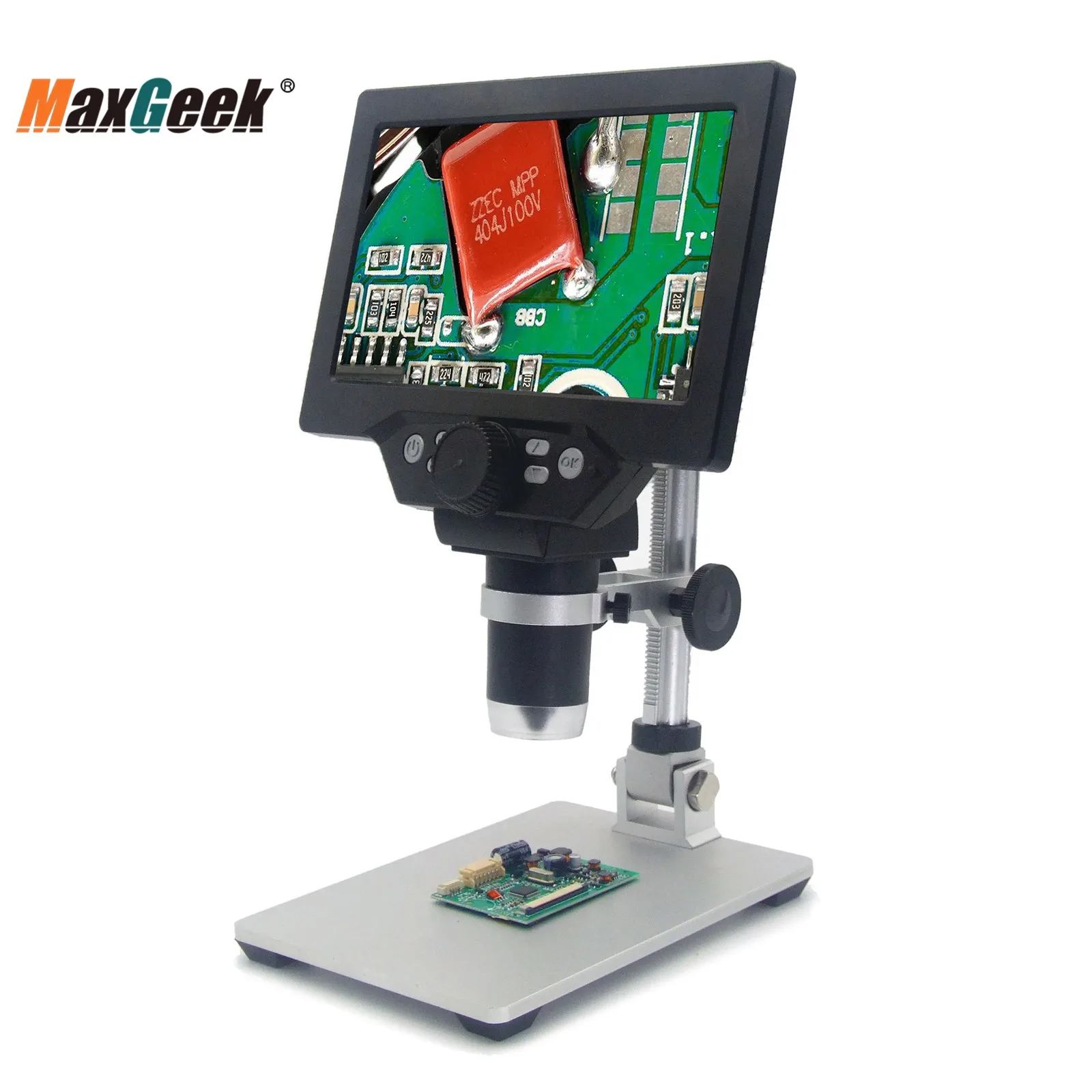 

Maxgeek Digital Microscope 12MP 1200X 1080FHD 7" LCD Display Adjustable Angle 8 LEDs G1200 Standard Version