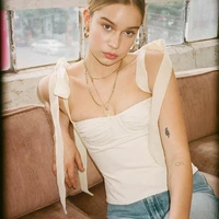 straight shoulder slim lace up blouse tank top 2022 summer new sexy backless chiffon sling crop top women