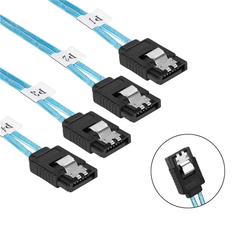Фото Кабель SATA-SATA, 4/6/8 портов/в комплекте, кабель передачи данных SATA 3.0, 7-контактный кабель SAS, 12 Гбит/с, кабель для жесткого диска для сервера, NAS, ПК, 0,5 м, 1 м. №5
