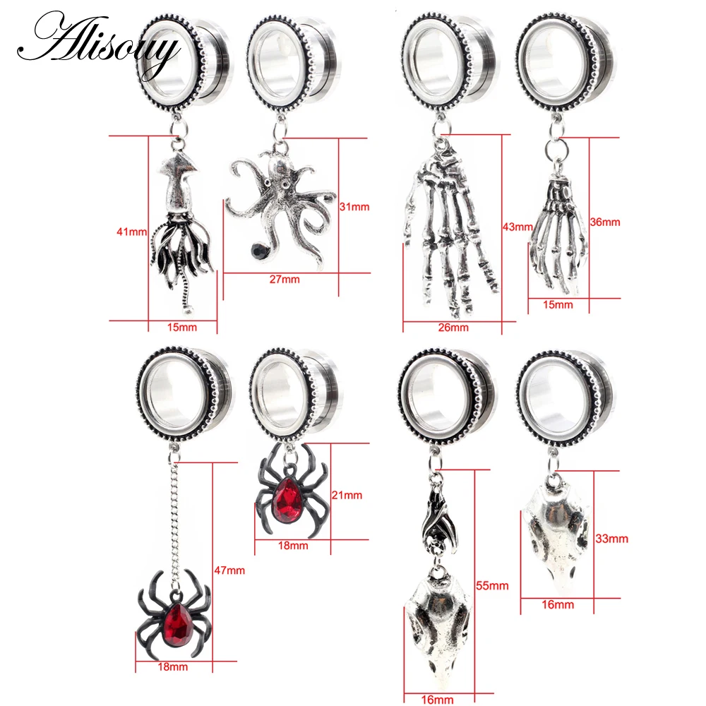 Buy Alisouy 2pc Stainless Steel Ear Expansion Gothic Earrings Pendant Skull Hand Expander Auricle Body Piercing Jewelry on
