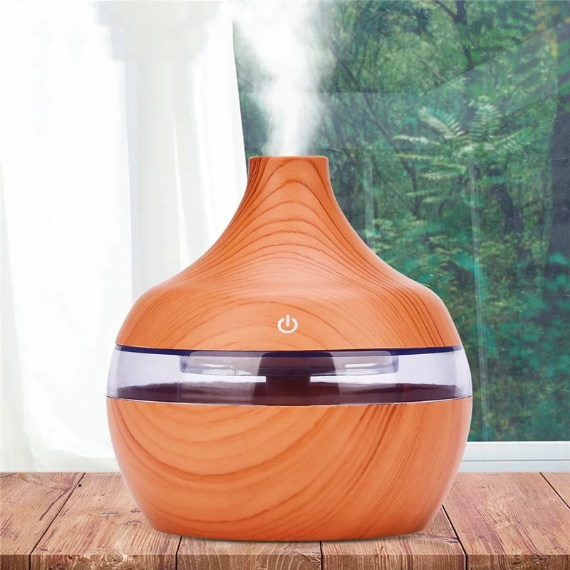 

USB Wood Home Diffuser Mini Oil LED Aromatherapy Electric Humidifier 7 Light Car for 300ML Air Have Office Grain Aroma Mist