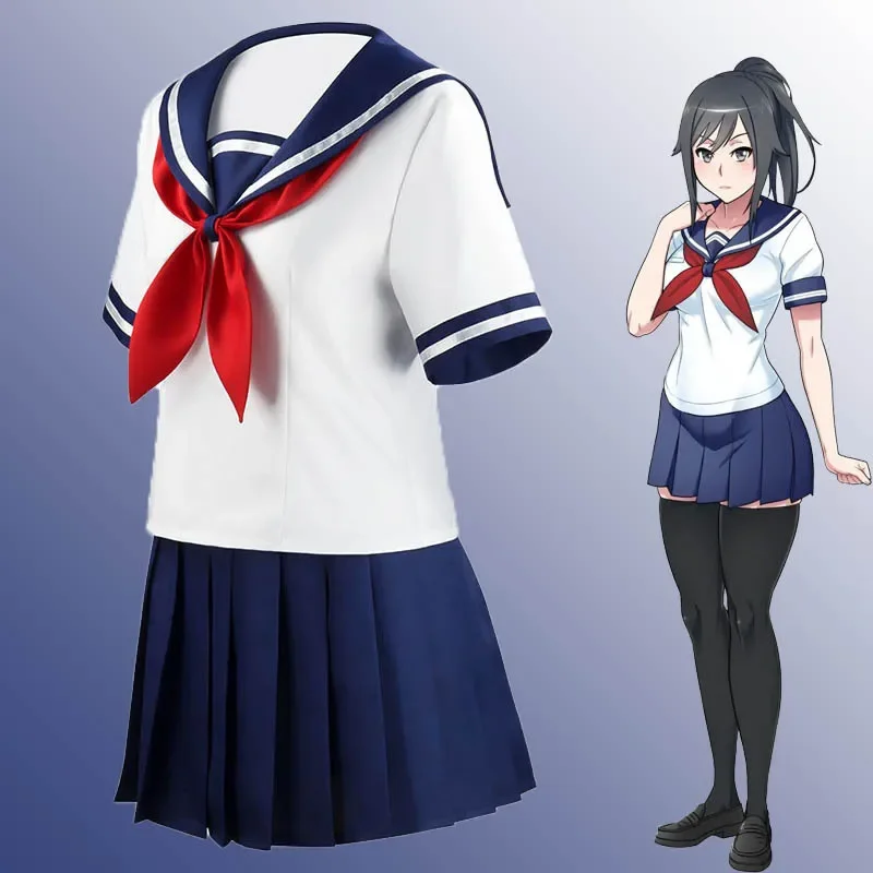 

Game Yandere Simulator Cosplay Costume Ayano Aishi Uniform Chan JK School Women Outfit Sailor Suit T-shirt+Skirt 2021 New Gift