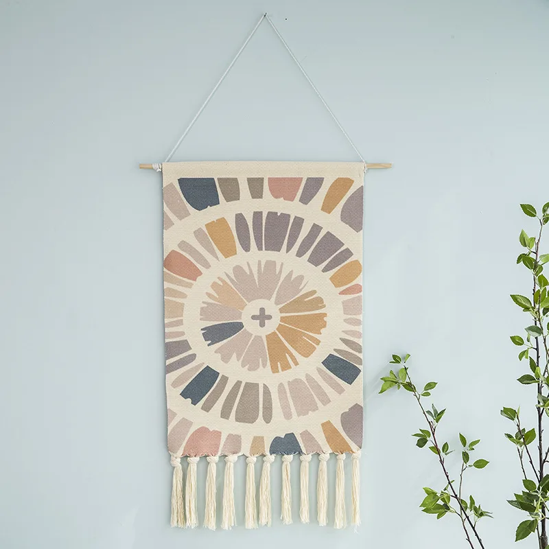 

Landscape Hanging Wall Tapestry Macrame Cotton Tassel Woven Tapestry Bohemian Aesthetic Wall Art Living Room Wall Carpet Decor