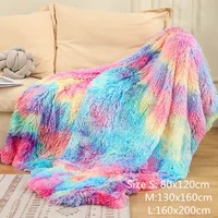 1pcs dark rainbow plush blanket polyester fiber soft artificial wool warm comfortable durable bed cover home decoration