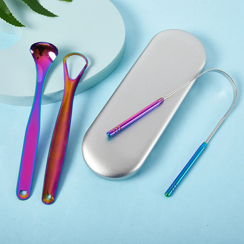 

Tongue Scraper Cleaner For Adults Surgical Grade Professional Eliminate Bad Breath Stainless Steel Metal Tongue Brush Dental Kit