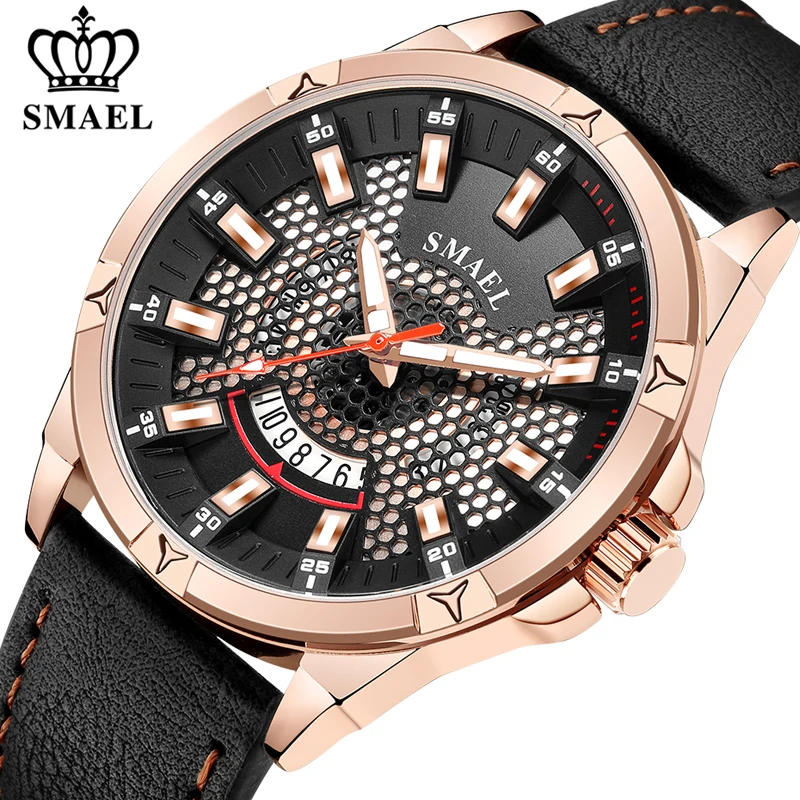 

SMAEL Men Quartz Fashion Watches Top Brand Luxury Military Waterproof Sport Mens Leather Calendar Wrist Watch Relogio Masculino