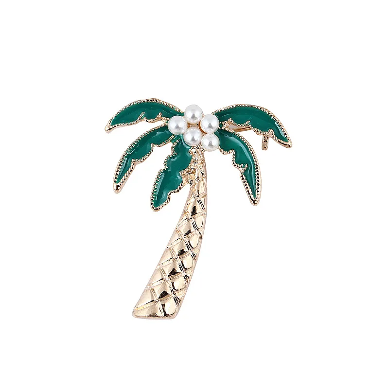 

TULX Coconut Palm Tree Enamel Pin Women Metal Pearl Pins Brooches Scarf Clip Clothes Accessories Jewelry Gift