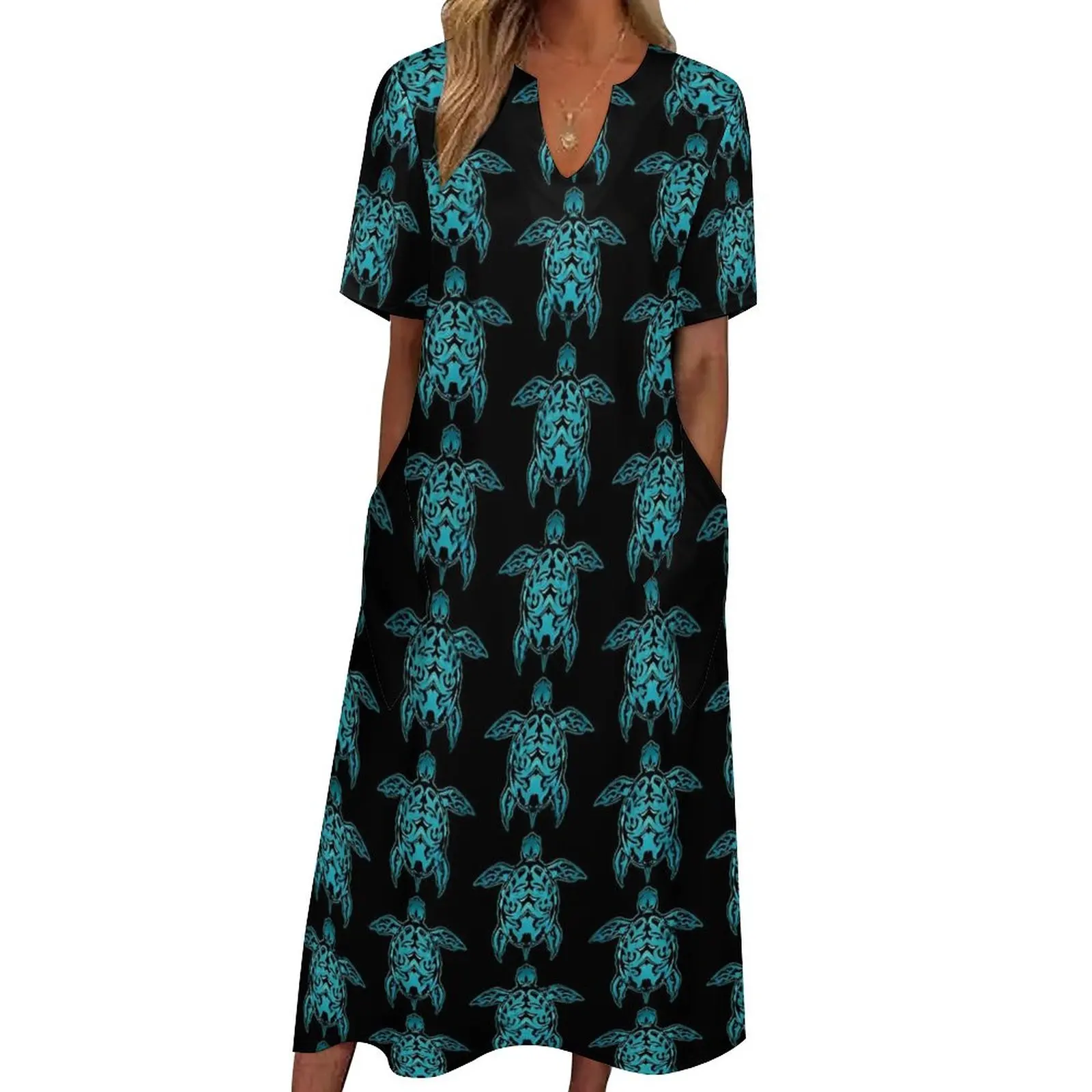 

Blue Sea Turtle Dress Summer Animal Print Aesthetic Bohemia Long Dresses Woman Kawaii Maxi Dress Birthday Present