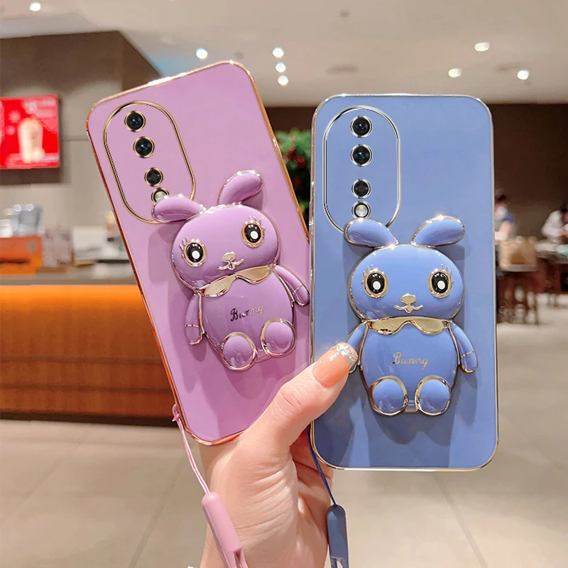 

Phone Case for Honor 80 Honor 80 Pro Honor 80 SE Luxury Plating Square Rabbit Holder Protection Phone Case Back Cover
