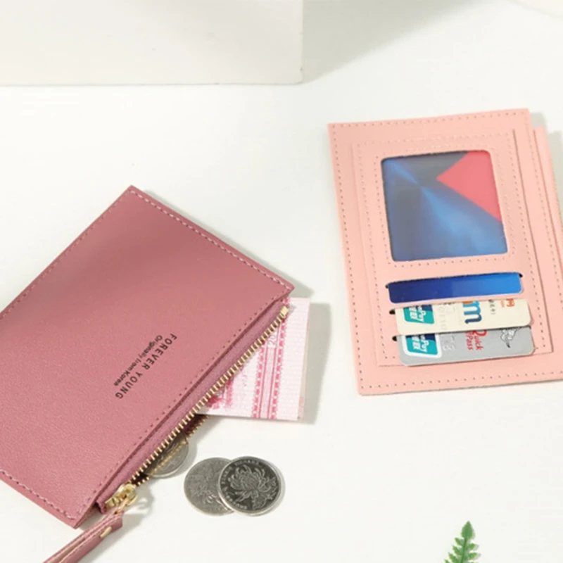 

Men Women Pu Zipper Cash Id Card Credit Card Holder Pure Color Small Business Card Case Name Card Holder Holiday Gift