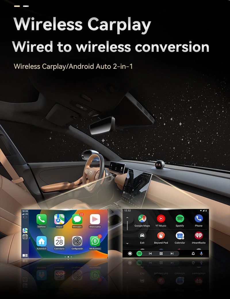 Xiaomi 2025 Новый беспроводной адаптер 2 в 1 Android Auto и Apple CarPlay для HuaweiXiaomiOPPOSamsung с автоматическим подключением Plug & Play (art.: 3920d31d5c161) - 3920d31d5c161