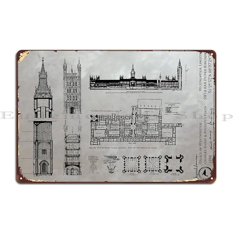 Архитектура дворца Вестминстера металлический плакат классический дизайн