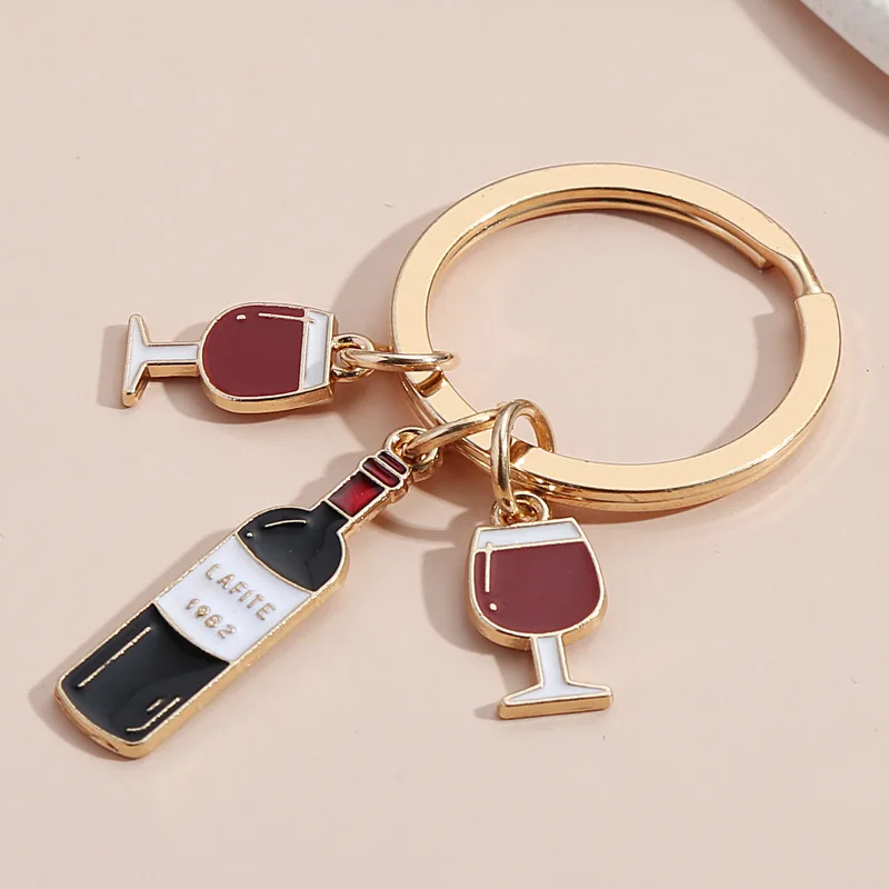 

Red Wine Keychain Beer Key Ring Key Chain Bar Souvenir Jewelry Gift for Women Men Handbag Accessorie Cute Keychains
