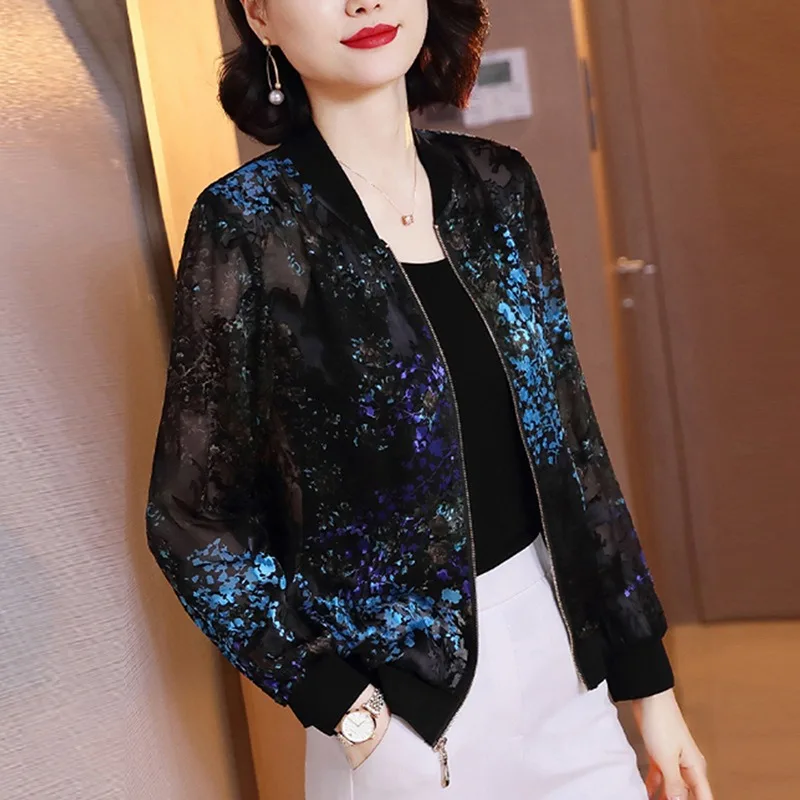 

2023 Jackets Women Fashion Summer Women's Print Lace Basic Jacket Thin Bomber Female Baseball Jacket Sunscreen Clothes Womewear