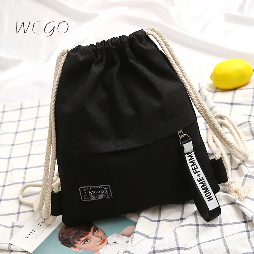 

Drawstring Canvas Bag Fashion Casual String Knapsack School Back Pack for Teenager Women