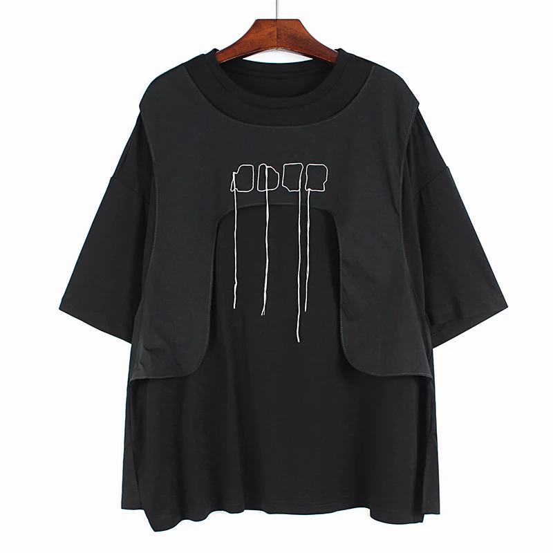 

SuperAen Fringed Vest Patchwork Short Sleeve O Neck T-shirt Women's 2022 Summer Loose Fashion Tops