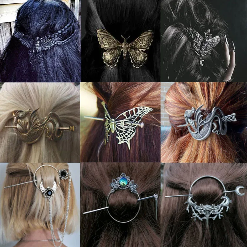 9 Types Viking Crow Clips Hair Accessories For Women Vintage Designer Butterfly Goth y2k Wikinger Girls Clip Hair Pins Jewelry