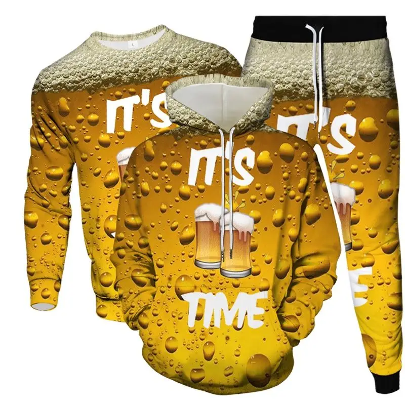 

Mens 3pcs Set Large Size 6XL 5XL Its Beer Time 3D Print Fashion Autumn Suit Sweatshirt Sweatpants Hoodies Male Clothes Tracksuit