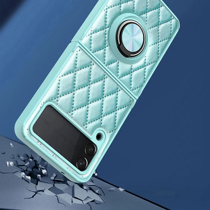 PU Leather Finger Ring Case for Samsung Galaxy Z Flip 3 5G Soft Silicone Armor Shockproof Holder Stand Magnetic Back Phone Cover