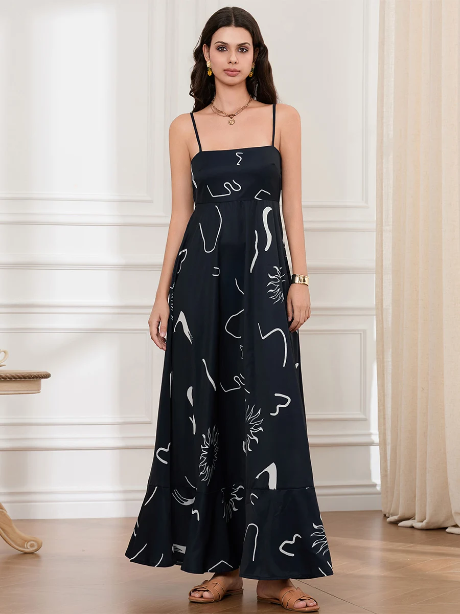 Женское платье-комбинация на бретельках с открытой спиной и цветочным принтом