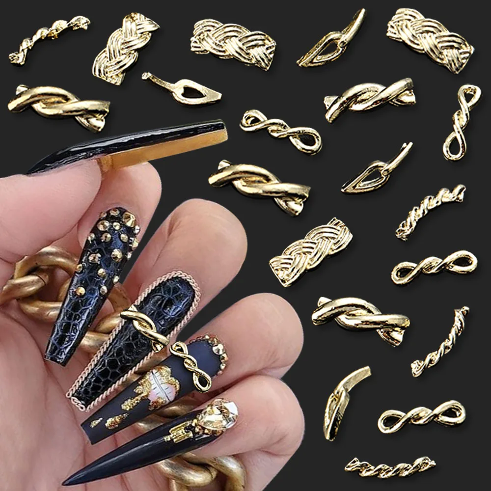

20pcs Metal Chain Buckle Nail Charms for Acrylic Nails 3D Alloy Nail Art Charms Twist Braided Chains Charms for Nails Decor