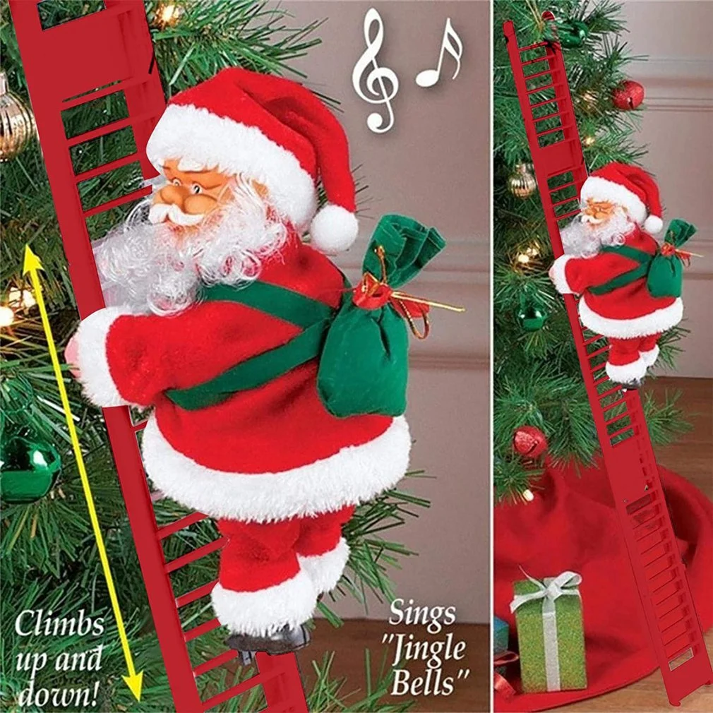 

2022 New Christmas Ornaments Gift Electric Climbing Ladder SantaClaus Doll Toys with Music Merry Christmas Tree Hanging Decor