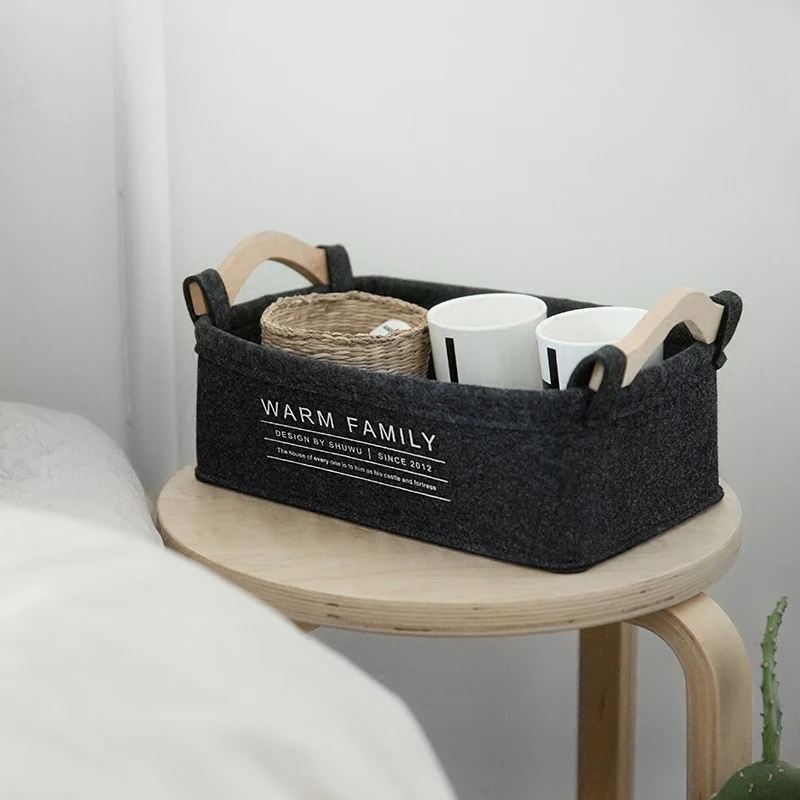 

Felt Storage Basket With Handles European Elegant Luxury Desk Storage Organiser Decorative Spice Miscellaneous Basket For Home