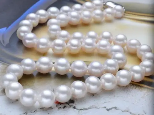 

noble women gift Jewelry Silver Clasp 17-17.5inch Natural 9.5-10mm AAA+ Akoya White Pearl Strand Necklace Handmade