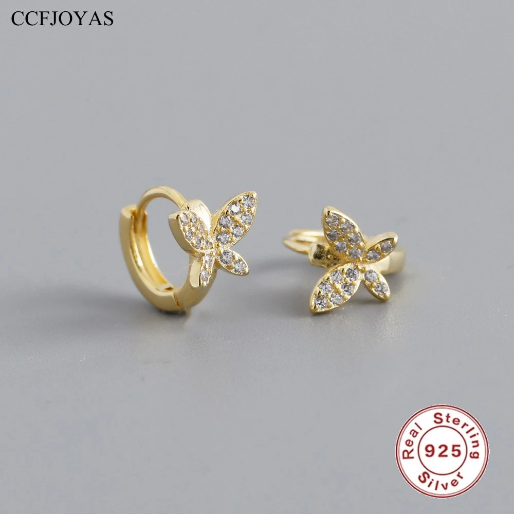 

CCFJOYAS 925 Sterling Silver Butterfly-shaped Small Hoop Earrings for Women Cute Mini Super Shine Zircon Circle Earrings Jewelry