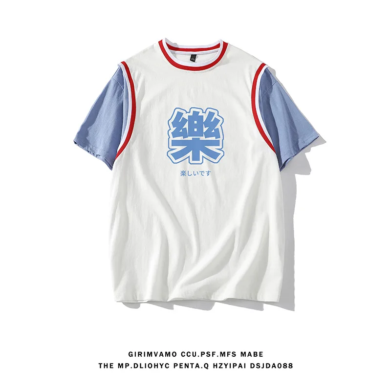 

Summer Small Fresh Short Sleeved T shirt Men and Women Couple Harajuku College Patchwork O-neck Sports tops