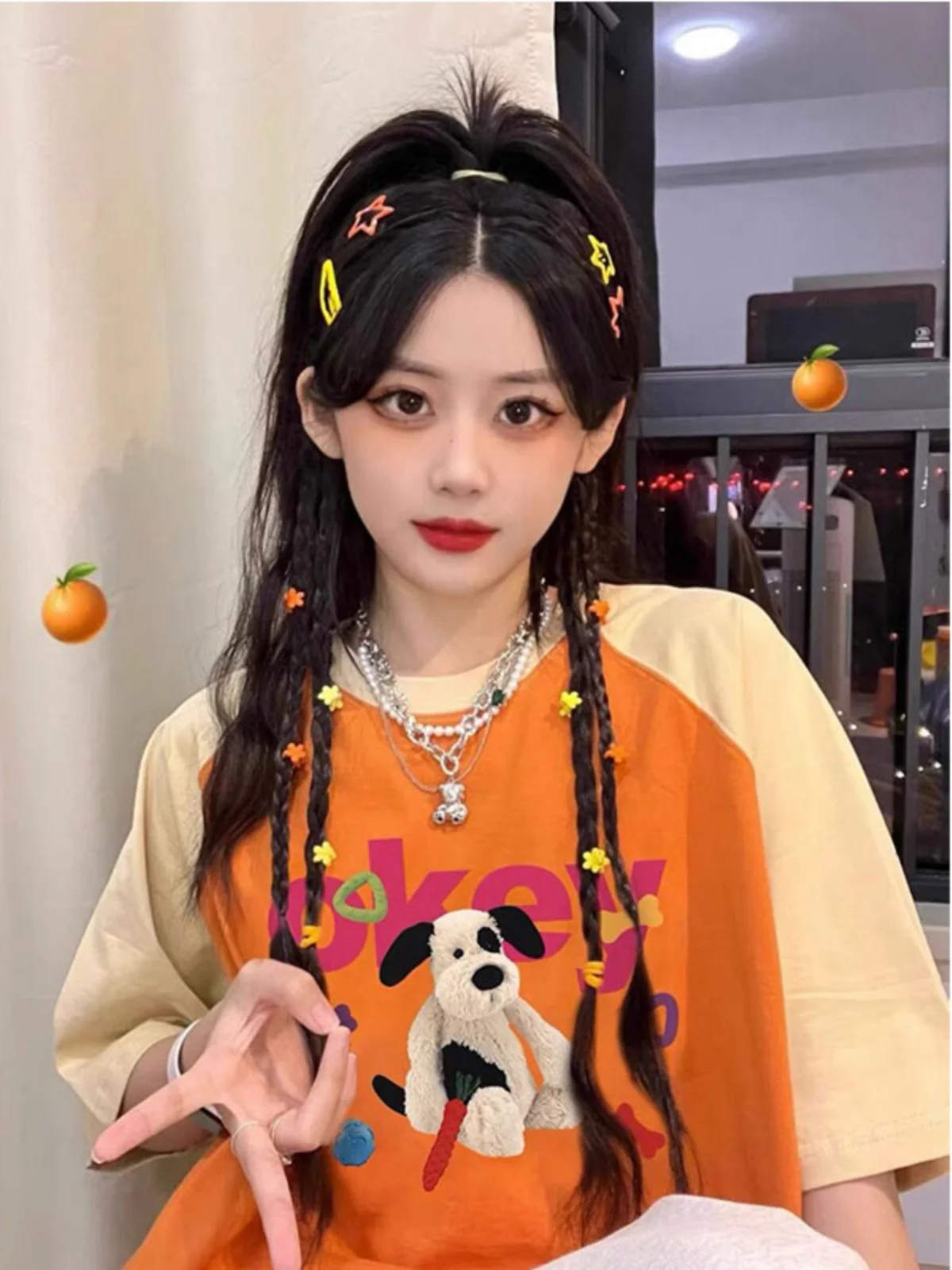 Американский модный бренд контрастных цветов Футболка реглан из чистого хлопка