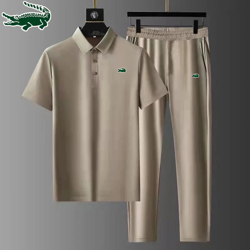 Men's Summer Casual Sports Set Short Sleeve T-shirt Pants Loose Fit Quick Dry