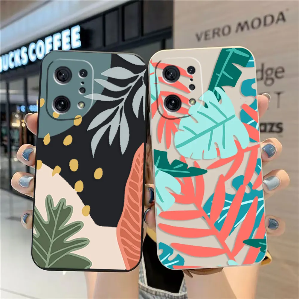 

Case For OPPO FIND X6 X3 REALME X7 X50 RENO 2 4Z 4 6 Lite 5Z 5F 4G 5G PRO Liquid Silicone Case Plants Leaf Art