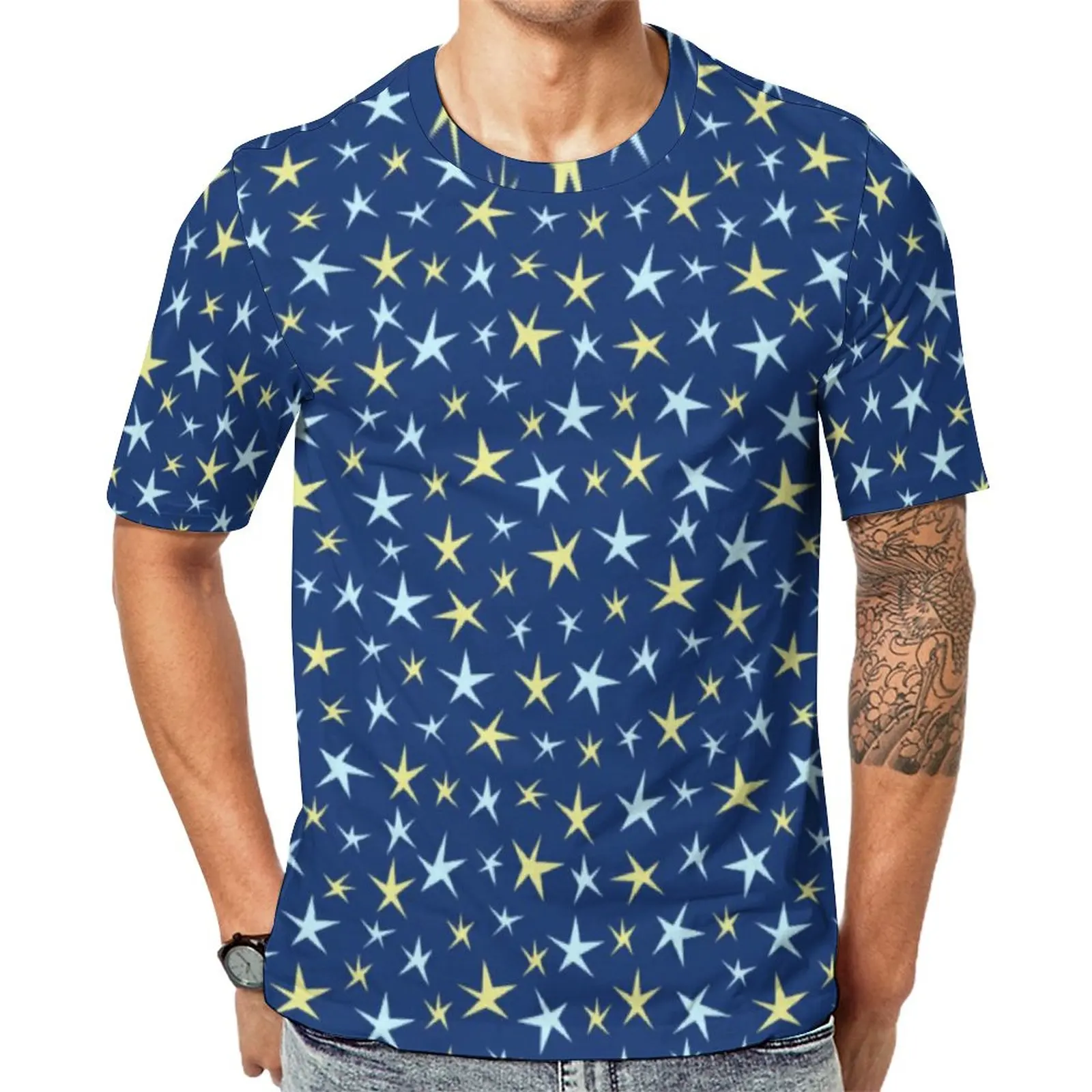 

Stars Space T-Shirt Retro 1960s Geometric Hippie T Shirts Short Sleeve Graphic Tshirt Hot Premium Aesthetic Oversized Clothing