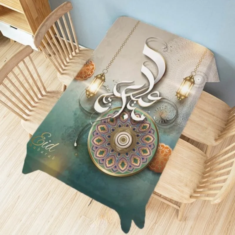 Eid Mubarak Restaurant Decoration Tablecloth Ramadan Home Decor Islamic Art Rectangular Waterproof Cover Table Mesas Mantel images - 6