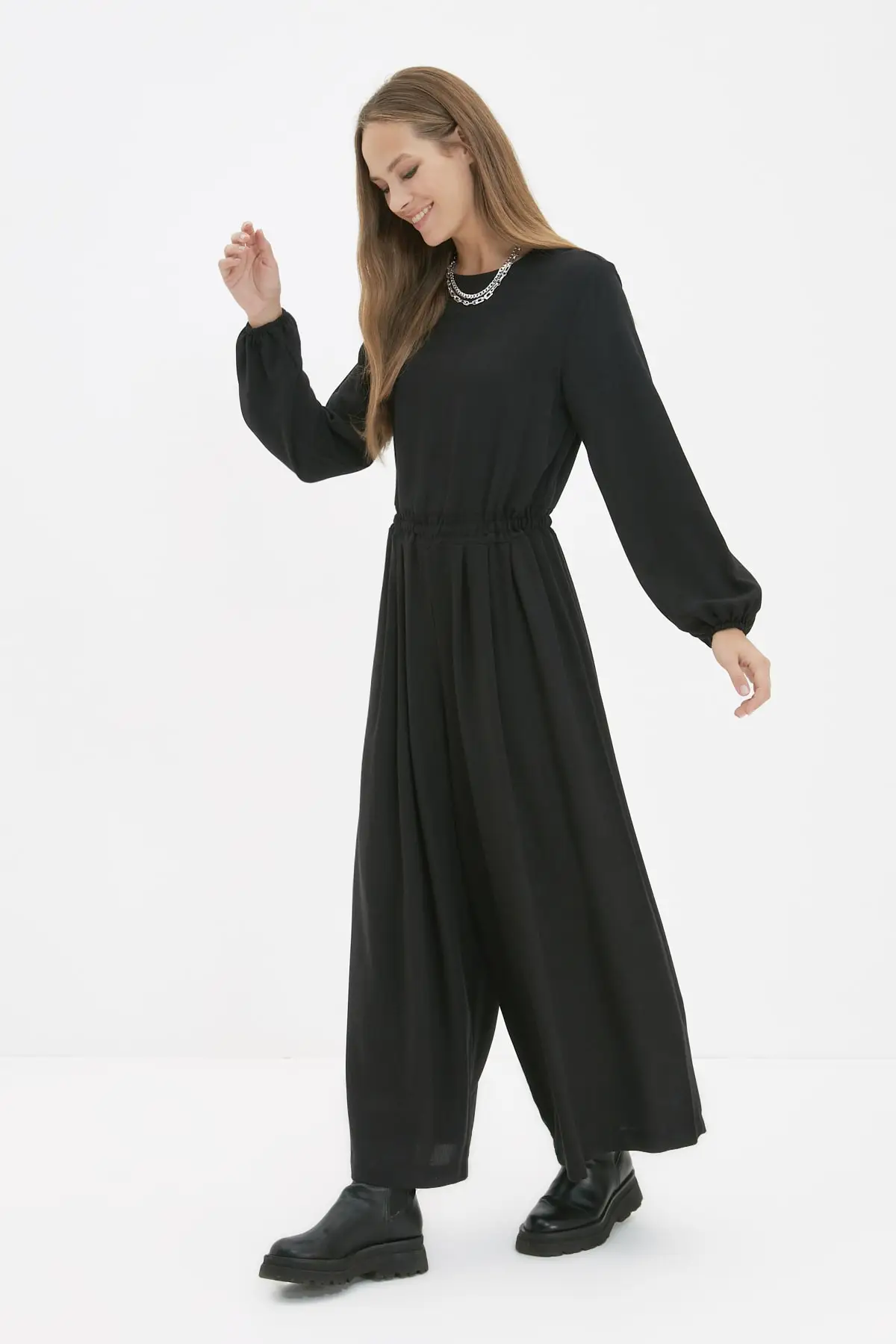 

Trendyol Mavi Bike Collar Articulated Wheel Casual Cut Jumpsuit TCTAW22TL0015
