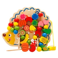 wooden fruits vegetables lacing stringing beads toys with hedgehog board montessori educational toy puzzle toys gift kids