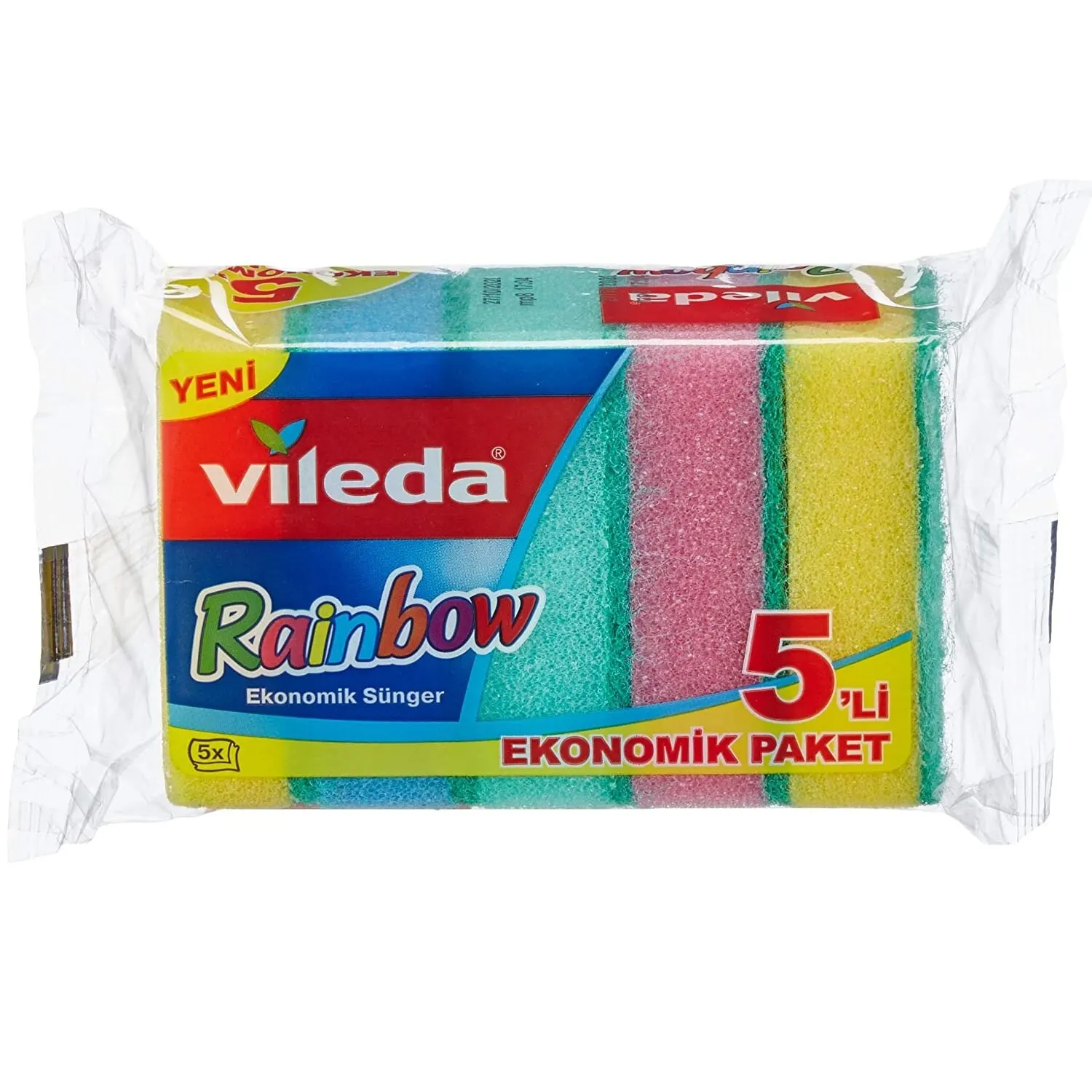 

Радужная губка для мытья Vileda, экономичная упаковка из 5 кухонных губки для мытья посуды