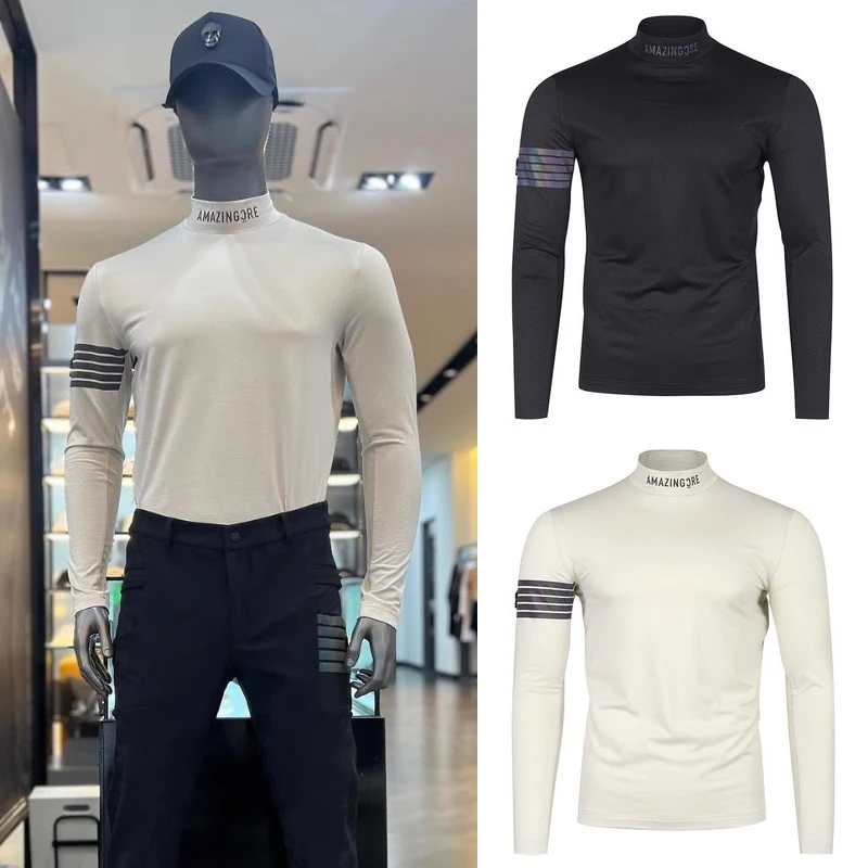 

South Korea Golf Jersey Men's Autumn Character Skull Base Top Collar Stretch Quick-drying Fashionable Long Sleeve Golf Shirt