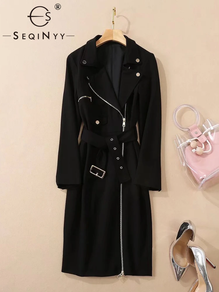 

Тренчкот SEQINYY женский демисезонный, Модный дизайнерский уличный толстый облегающий элегантный офисный топ на молнии