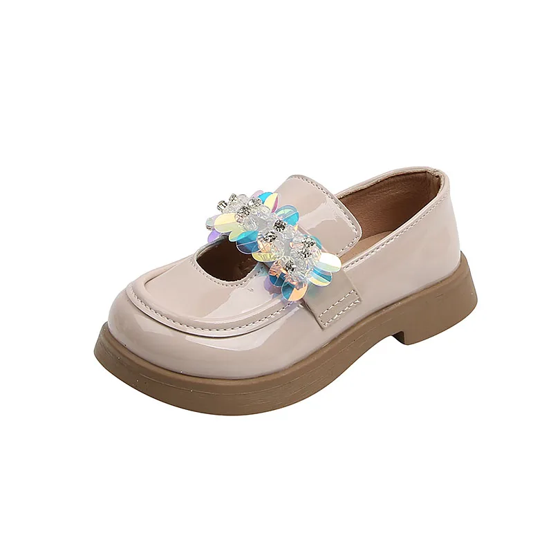 

Girls Leather Shoes 2022 Spring Autumn Fashion Kids Colorful Sequins Shoes Shallow Children Hollow Mary Janes Casual Shoes
