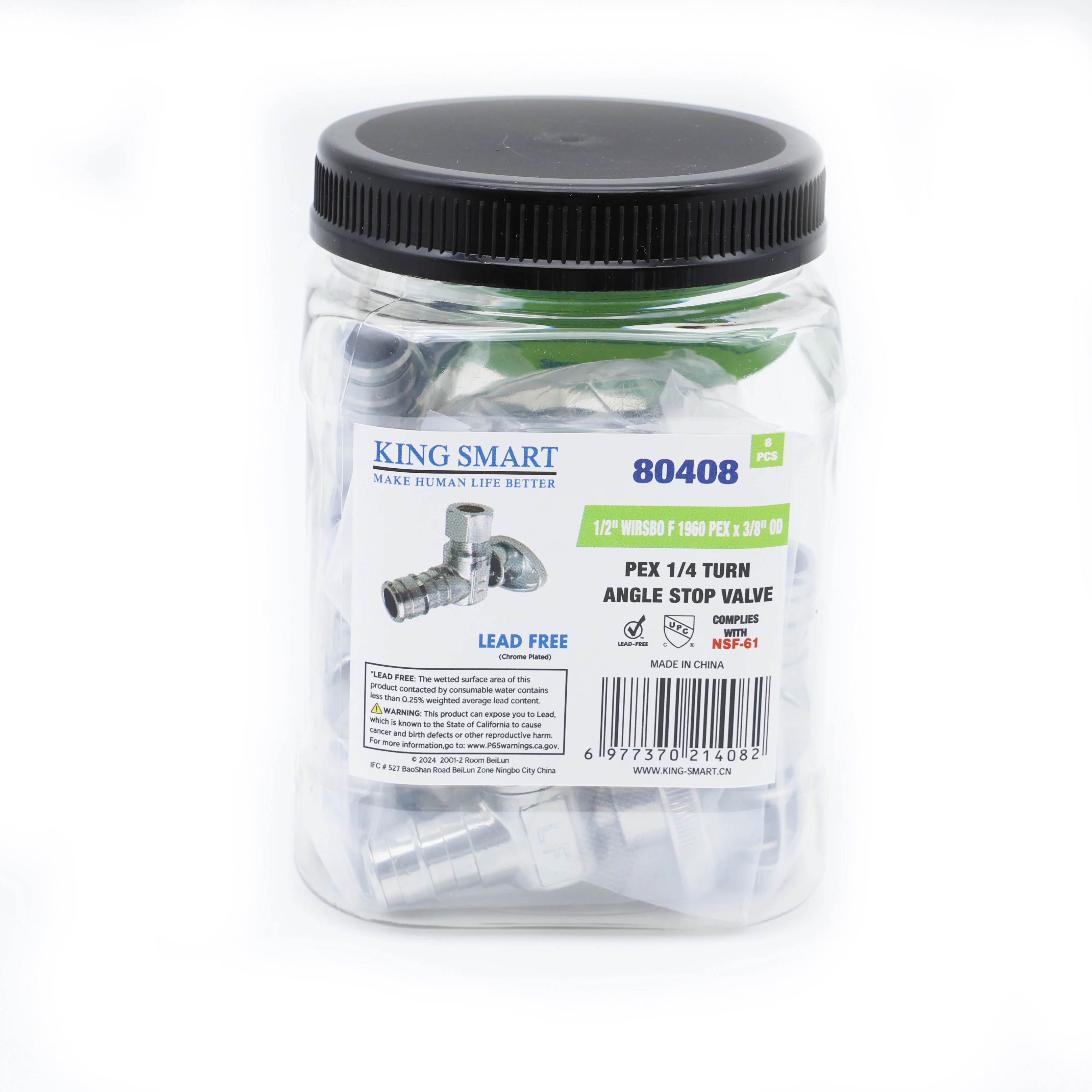 KING SMART PEX A/F1960/Wisbo 1/2&quot * 3/8&quot OD 1/4 Угловой запорный клапан поворота 8 шт./корпус 80408