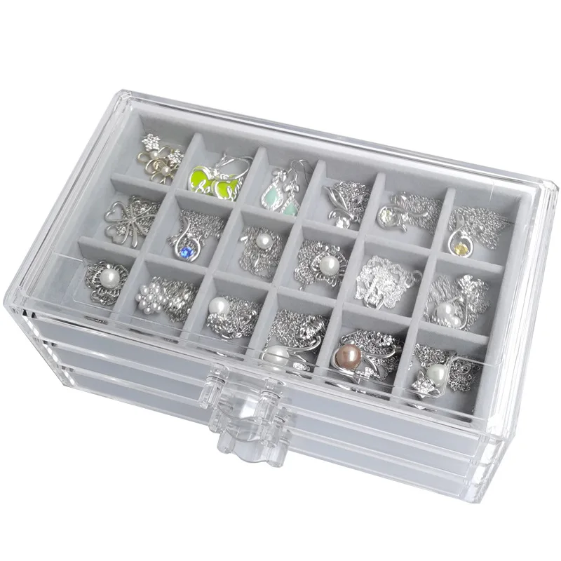 Acrylic Transparent Three-layer Drawer Jewelry Flannel Storage Box Creative Drawer Jewelry Cosmetics Storage Box